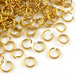 Aluminum Wire Open Jump Rings, Gold, 20 Gauge, 6x0.8mm, Inner Diameter: 5mm, about 43000pcs/1000g