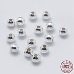 925 стерлингов серебряные шарики Spacer, круглые, серебряные, 4 мм, отверстие : 1~1.3 мм, Около 90 шт / 10 г