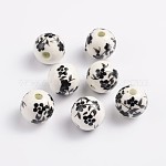12 mm rund schwarz gedruckt handgemachte Porzellan Perlen, Bohrung: 2 mm