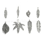 Сплавочные подвески тибетского стиля, ассорти листьев, античное серебро, 12.5~78x6~51x1~5.5 мм, отверстие : 1.5~6x3.5 мм