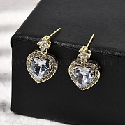 Серьги-гвоздики в форме сердца из латуни с прозрачным кубическим цирконием EJEW-L261-021G