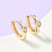 Серьги-кольца из латуни с микропаве и прозрачным кубическим цирконием в форме сердца EJEW-Z102-28G