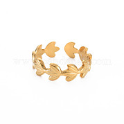 Ion Plating(IP) 304 Stainless Steel Flower Open Cuff Ring for Women RJEW-S405-197G
