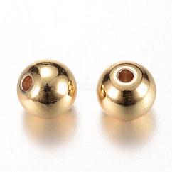 Perline di distanziatore in ottone,  cadmio& piombo libero, tondo, vero placcato oro 16k, 4x3.5mm, Foro: 1.5 mm