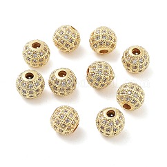 Micro latón redondo pavimentan abalorios de circonio cúbico, sin plomo y cadmio, Claro, real 18k chapado en oro, 8mm, agujero: 2 mm