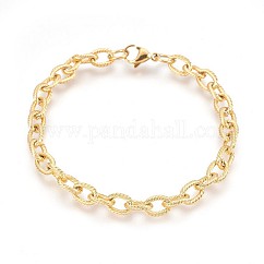 Braccialetti a catena in acciaio inossidabile placcato ionico (ip) 304, texture, con chiusure moschettone, oro, 8-3/8 pollice (21.4 cm), 6.5mm