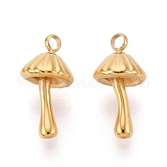 Ciondoli in acciaio inossidabile 304, fascino di funghi, vero placcato oro 14k, 13.5x7mm, Foro: 1.6 mm