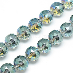 Abalorios de vidrio electrochapdo, arco iris chapado, facetados, redondo, turquesa pálido, 17~18x17~18mm, agujero: 2 mm, aproximamente 30 pcs / cadena, 22.8 pulgada