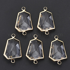 Glasverbindungsstecker, mit hell vergoldetem Messing, facettiert, Cadmiumfrei und Nickel frei und Bleifrei, Transparent, 26x16x7 mm, Bohrung: 2 mm