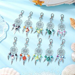 10 шт. 5 стиля плетеная сетка/паутина с подвесными украшениями из сплава крыльев HJEW-JM02975-02