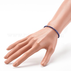 Bracciali elasticizzati con perline di lapislazzuli naturali rondelle sfaccettate&nbsp;BJEW-JB06383-08