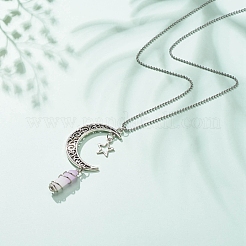 Balle de jade blanc violet naturel avec collier pendentif lune et étoile en alliage&nbsp;NJEW-JN03912-02