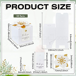 折り紙、紙製キャンディー包装、トートボックス  花が付いた正方形  ホワイト  6.5x6.5x6.3cm&nbsp;CON-WH0110-299B