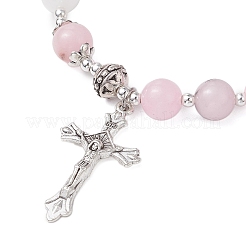 天然桜瑪瑙ビーズブレスレット  女性用合金クロスチャーム付き  1/4インチ（0.8cm）  内径：2-1/8インチ（5.3cm）&nbsp;BJEW-TA00564-03
