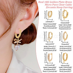 12 шт. 6 стиля латунных сережек-колец с микропаве из прозрачного кубического циркония ZIRC-AR0001-29