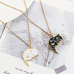 2 шт. инь-ян черно-белая кошка в форме ожерелья из нержавеющей стали 201 с эмалью для пары FS-WG6093D-01