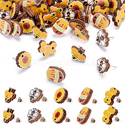 Деревянные серьги-гвоздики на тему пчелы&nbsp;WOOD-TA0002-64