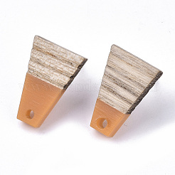 レジン＆シダーウッドスタッドピアスのパーツ  304ステンレスピン付き  台形  サンゴ  18x12.5mm  穴：1.8mm  ピン：0.7mm&nbsp;MAK-N032-001A-C01