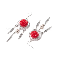 Серьги-подвески из смолы и синтетической бирюзы EJEW-JE06015