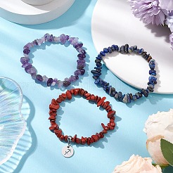 3 ensemble de bracelets extensibles à 3 styles en améthyste naturelle&nbsp;BJEW-JB11076-11