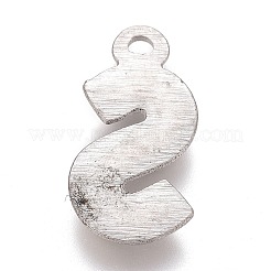 変色しにくい304ステンレススチールペンダント  アルファベット  文字.s  16x8x2mm  穴：1.2mm&nbsp;STAS-H119-01P-S