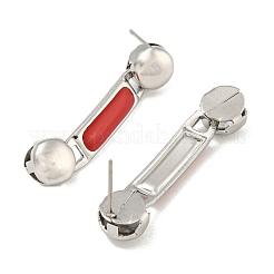 304ステンレススチールエナメルスタッドピアス  女性のための  円形の四角形  ステンレス鋼色  レッド  36x8mm&nbsp;EJEW-S229-15P-05