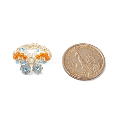 Кольца на палец в форме бабочки из стеклянных бусин RJEW-JR00541