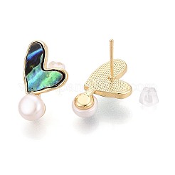 Серьги-гвоздики из натурального жемчуга в форме сердца из латуни&nbsp;PEAR-N017-07D