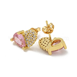 Pendientes de circonita cúbica con pavé de latón en forma de corazón para mujer&nbsp;EJEW-N054-38G