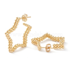 真鍮ハーフフープピアス  スタッドのピアス  耳ナッツ  スター  18KGP本金メッキ  26x24x4mm  ピン：0.8mm&nbsp;EJEW-Z002-13G