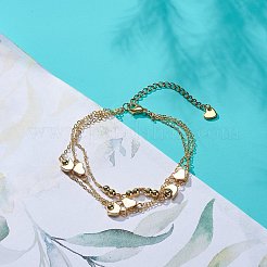 ブラス ハート＆ムーン リンク マルチ連 ブレスレット  女性用三層ブレスレット  ゴールドカラー  7-3/4インチ（19.7cm）&nbsp;BJEW-JB08841