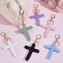 6 porte-clés croix en coton tissé bicolore&nbsp;KEYC-HY0001-42