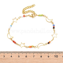 Браслеты из латуни со звездами и луной для женщин BJEW-S157-01G