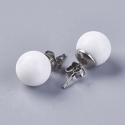 シェルパール丸玉スタッドピアス  304ステンレススチール製金具付き  ホワイト  20x10mm  ピン：約0.6mm&nbsp;EJEW-I209-05-10mm