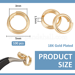 真鍮キーホルダー留め具2セット  スプリットキーリング  18KGP本金メッキ  5x1.5mm  内径：3mm  50個/セット&nbsp;KK-BC0014-47B