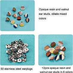 Fornituras de aretes de resina opaca y madera de nogal&nbsp;MAK-FH0001-10