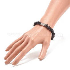 Bracciale elasticizzato in pietra lavica naturale con perline rotonde e ananas in lega&nbsp;BJEW-JB08299