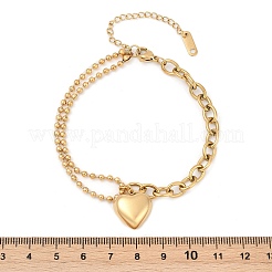 Браслеты с подвесками в виде сердца из нержавеющей стали 304&nbsp;BJEW-Z106-02G