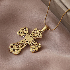 Винтажные ожерелья с подвеской-крестом из нержавеющей стали 304 с прозрачным стеклом для женщин&nbsp;MR8108