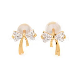 Серьги-гвоздики bowkont из латуни с микропаве из прозрачных кубических цирконий&nbsp;EJEW-B131-03G