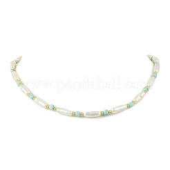 Collane a colonna con perle di larimar naturale sfaccettate a forma di cubo e perle keshi barocche naturali.&nbsp;NJEW-JN06620