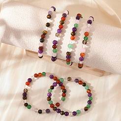 Эластичные браслеты из натурального камня смешанного происхождения с бусинами BJEW-D446-B-39