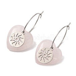 Boucles d'oreilles créoles en quartz rose naturel et acier inoxydable 304 pour femmes&nbsp;EJEW-G475-01P-07