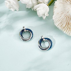 201 ステンレススチールインターロッキングリングペンダント  クリスタルラインストーン付き  ブルー＆ステンレス鋼色  27mm  6個/箱&nbsp;STAS-SZ0002-61D