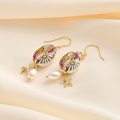 S925 серьги-подвески в форме ракушки из стерлингового серебра с морской звездой EJEW-M096-02G