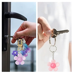 花の樹脂キーホルダー  鉄のリング付き  ピンク  8.8cm&nbsp;KEYC-YW00152-01