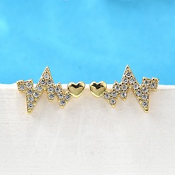 Серьги-гвоздики Heartbeat из латуни с микропаве из прозрачных кубических цирконий EJEW-G433-06G