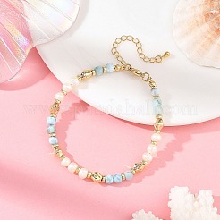 Set di braccialetti da donna in 2 stili diversi con perline cubiche sfaccettate in lapislazzuli e larimar naturali e perle naturali.&nbsp;BJEW-JB14475