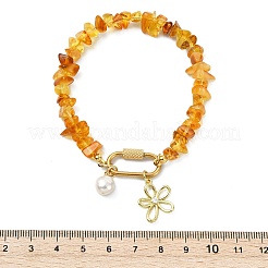 Bracelets à breloques en laiton et zircon cubique transparent ornés de fleurs&nbsp;BJEW-JB13920