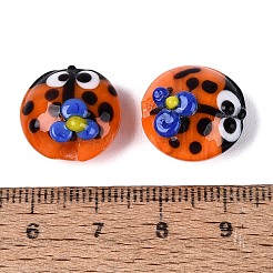 手作りランプワークビーズ  てんとう虫と花  サンゴ  15.5~16.5x9~11mm  穴：1.4~1.8mm&nbsp;LA-N050-05C